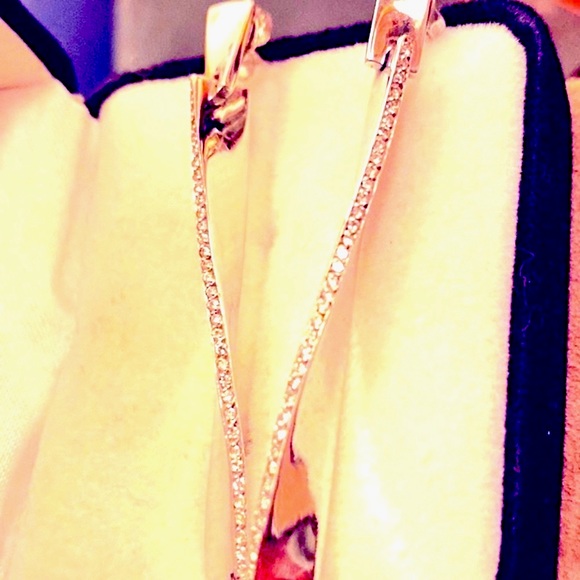 Gorgeous dangle, 14 karat gold diamond swirl, earrings designer 3 1/4 inch. - Picture 3 of 8